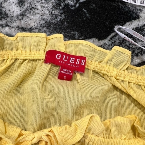 Guess Long Sleeve Delicate Smock Waist Off the Shoulder Yellow Top - Picture 8 of 12